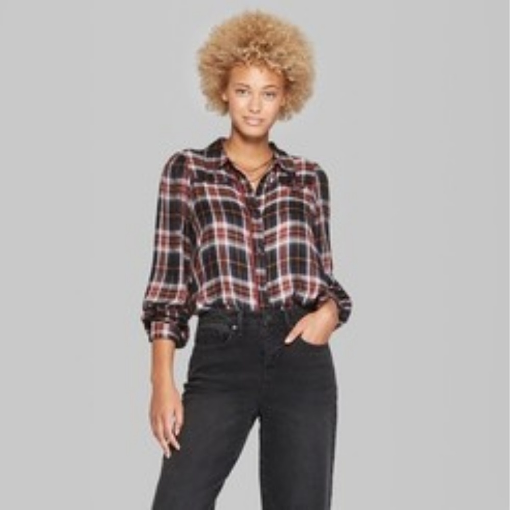 Wild Fable Button Down Western Plaid Shirt